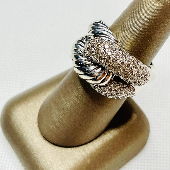 DAVID YURMAN DIAMOND STERLING SILVER INFINITY LOVE KNOT RING Sz 7 - Picture 5 of 8